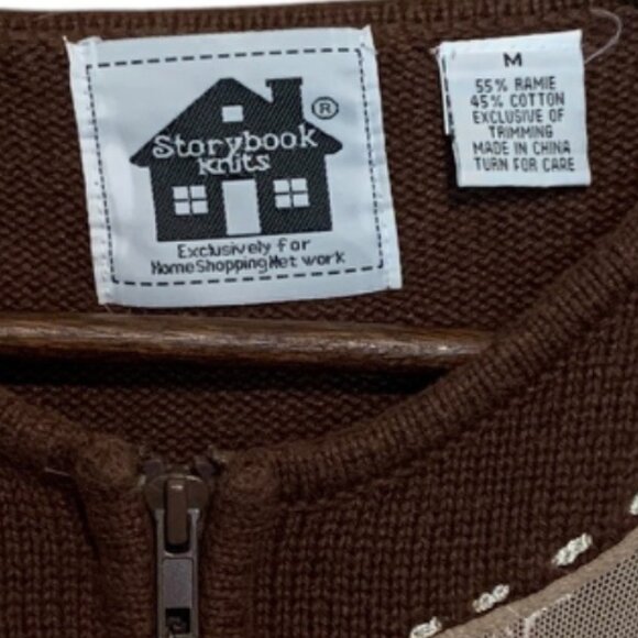 Brown Cardigan Lace Front Panels Rhinestone Zipper Pull Grannycore - Picture 5 of 10